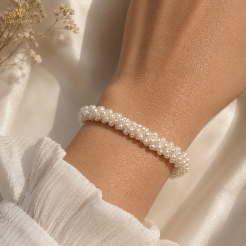Gelang Mutiara Air Tawar 3-4mm  Model Ronce