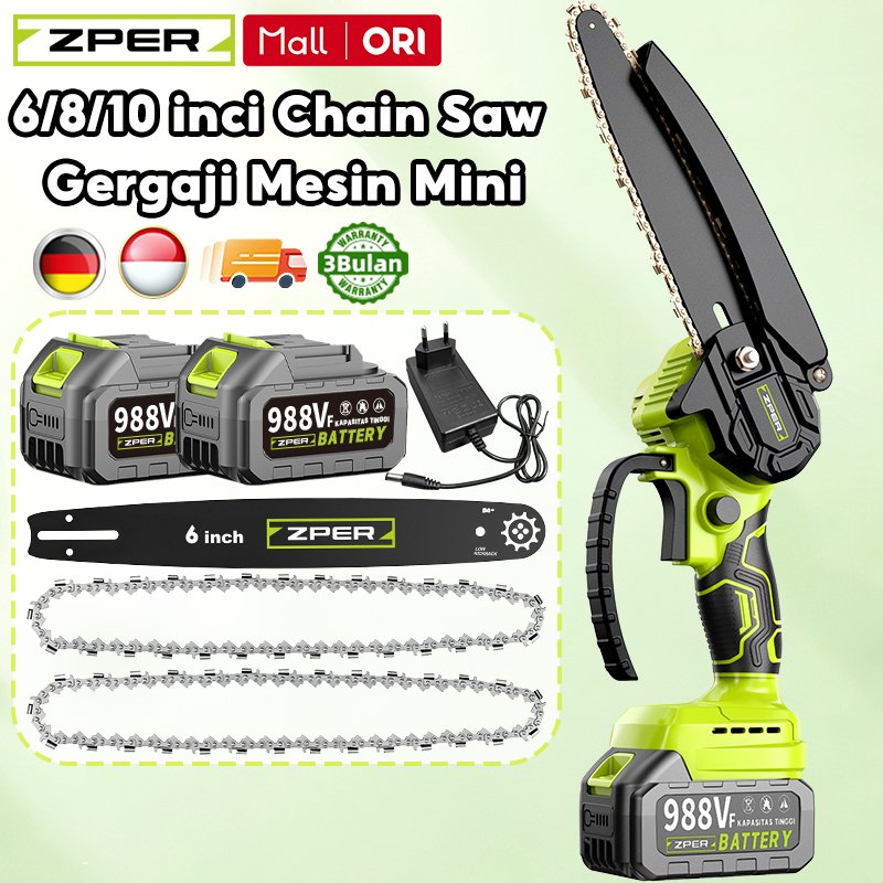 ZPER Gergaji Mesin Mini Kayu Super Tajam 6 Inch 8 Inci Potong Kayu Listrik Rantai Kayu Gergaji Lithi