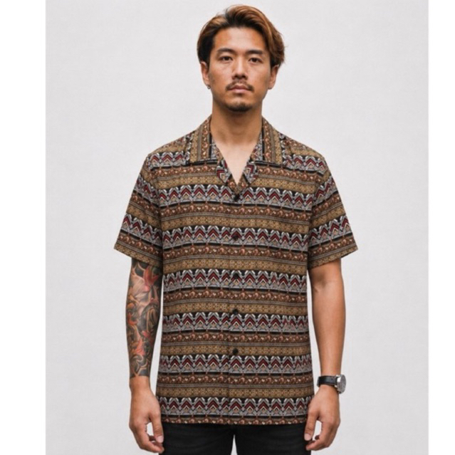 NRKY kemeja pria lengan pendek motif ethnic tribal nusantara