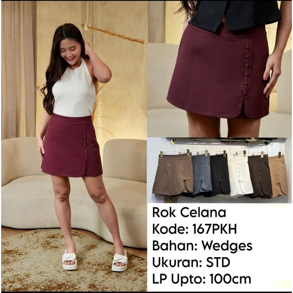 Rok celana kancing samping wedges/ rok celana fashion