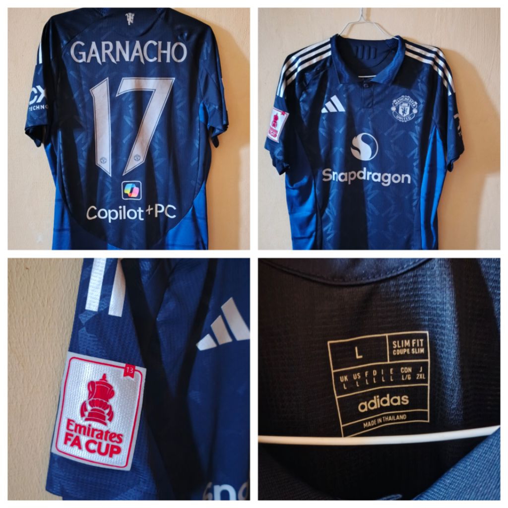 Jersey Adidas Garnacho 17 Manchester United Slim Fit ukuran L warna biru