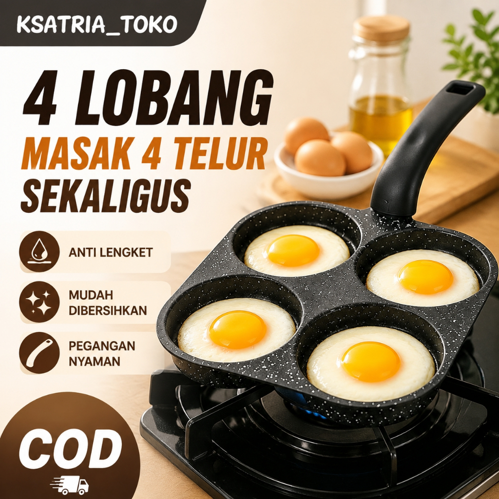 Cetakan Telur Ceplok Teflon Telur 4 Lobang Anti Lengket High Quality