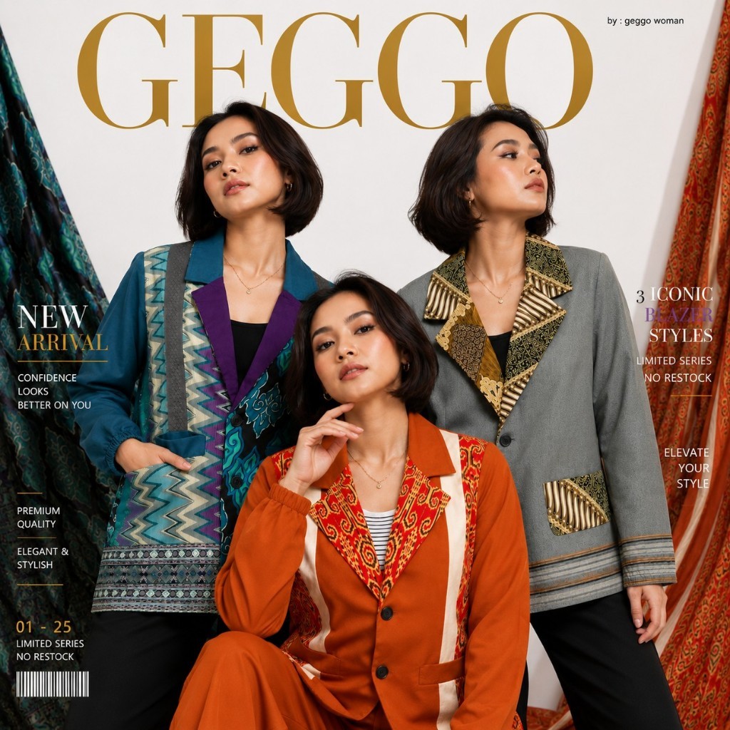 GEGGO - TEO Blazer Atasan Wanita Katun Motif  Nyaman Casual formal non Formal