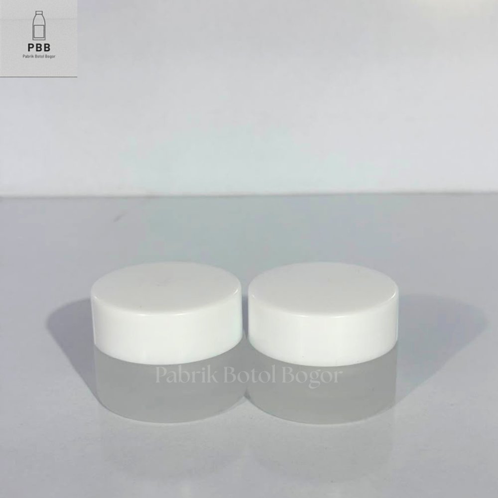 Glass Jar 5gr Frosted Cap White | Jar Kaca 5 Gram Frosted | Pot Kaca 5ml Tutup Putih