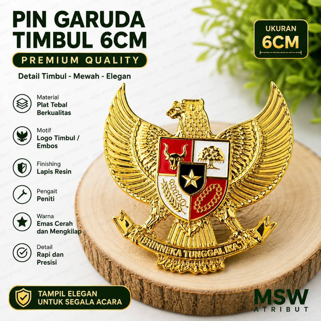Pin garuda timbul 6 cm / pin garuda peci paskibra / peniti lapis resin / Atribut Agustusan
