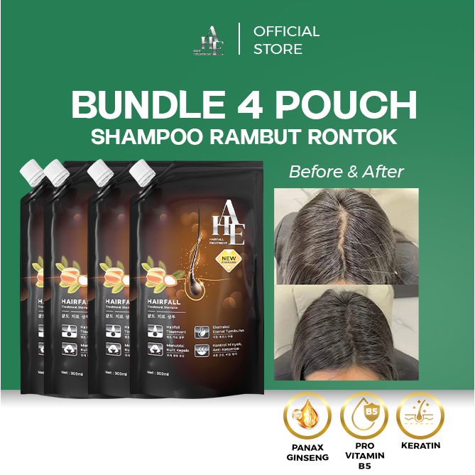 AHE Shampoo Hairfall Treatment Paket isi 4 Pouch Sampoo Penumbuh Rambut Rontok dan Anti Ketombe
