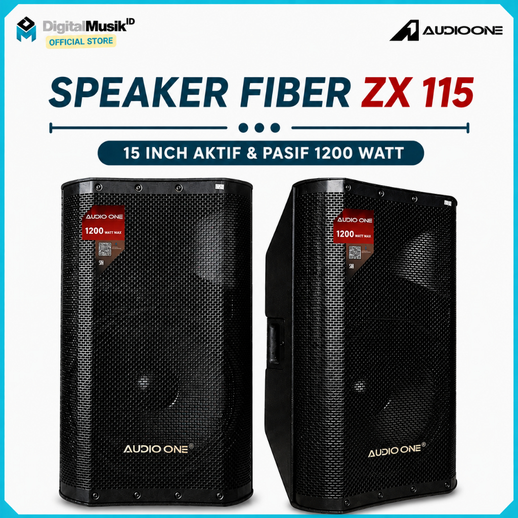 AUDIO ONE Speaker 15 Inch Pasif Aktif ZX 115 Monitor Bluetooth USB MP3 Original Box Fiber | DM
