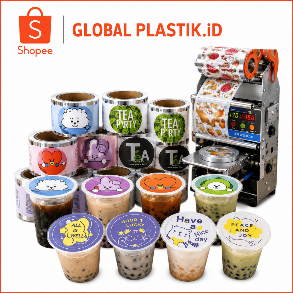 MOTIF isi 2000 Plastik Lid Cup Sealer Food Grade Anti Bocor Roll Sealer Gelas Minuman Boba Kopi Susu