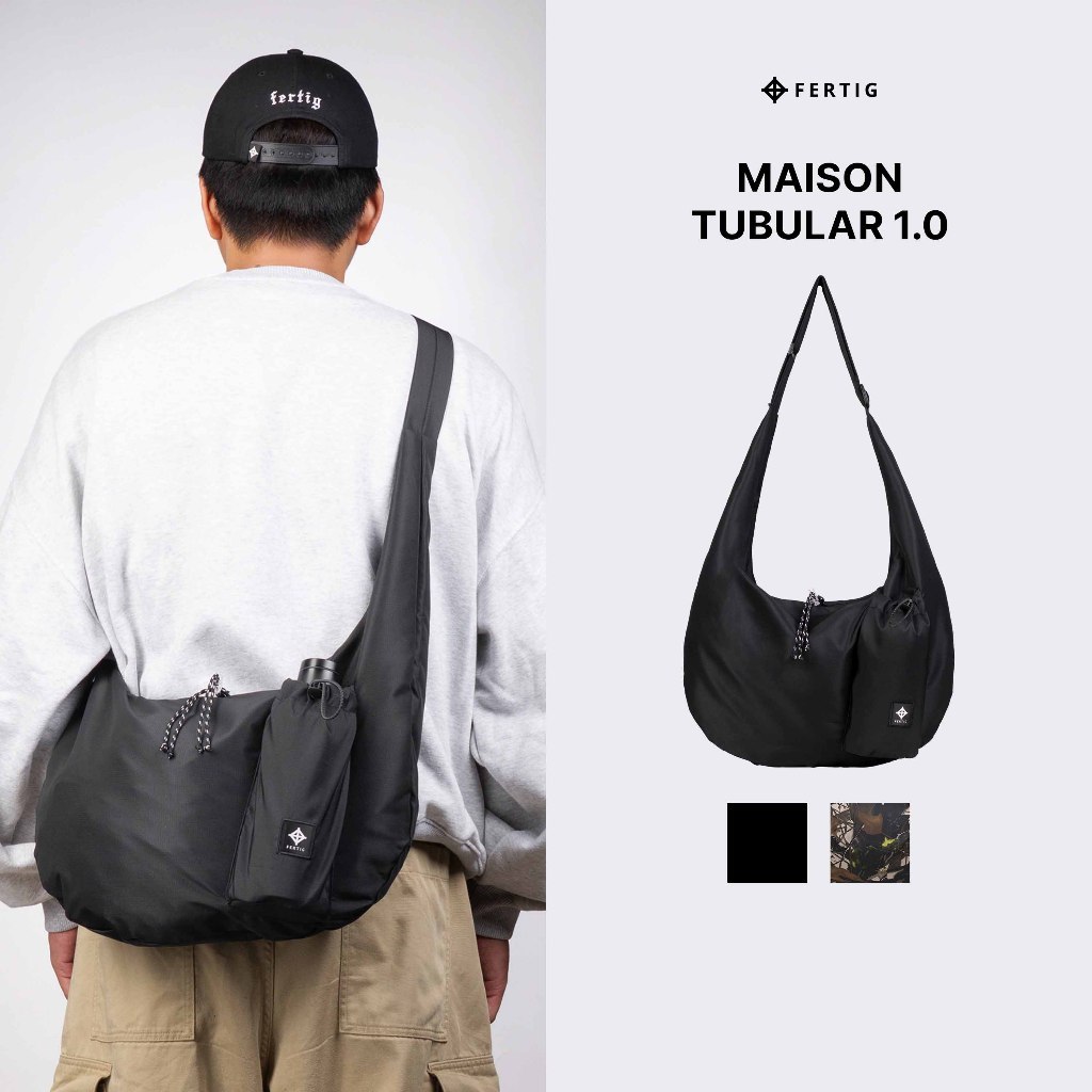 Fertig - Maison Tubular 1.0 Sling Bag - Tas Selempang Parasut Hitam Camouflage Pria Wanita Muat Bany