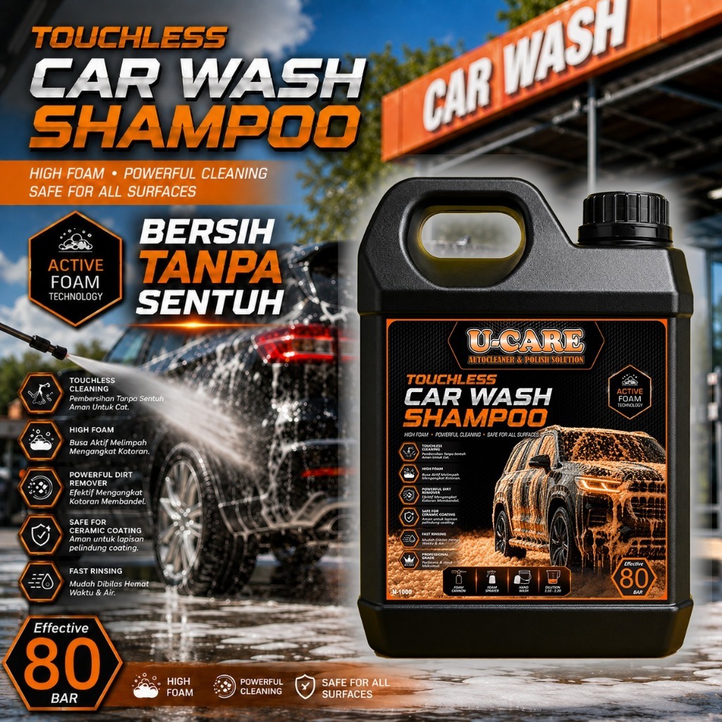 U-CARE | Touchless Shampoo Car Wash | Sabun Cuci Mobil & Motor Tanpa Sentuh | Snow Wash Active Foam 