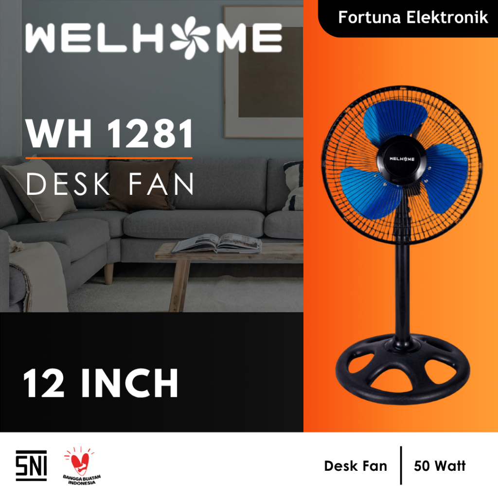 Welhome Desk Fan Tornado 12 Inch WH 1281 Kipas Meja Besi Tornado