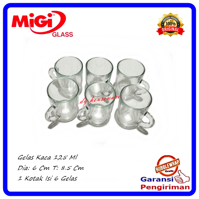 Gelas Kaca Mini Gagang Cangkir Kaca Gagang Kecil 125 ML Gelas Kopi Migi ( 1 Kotak Isi 6 Buah Gelas )