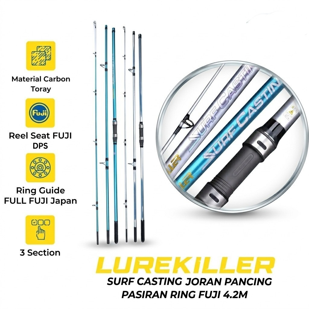 Joran Surf Casting Lurekiller 4.2M Cw 200-400g Carbon Toray Full Fuji Guide & Fuji Reel Seat DPS JP0