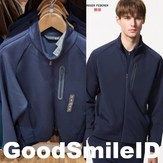 NEW Men UNIQLO x ROGER FEDERER Jaket Sweat Dry Stretch Olahraga Sport Ritsleting Retsleting Cowok Ce