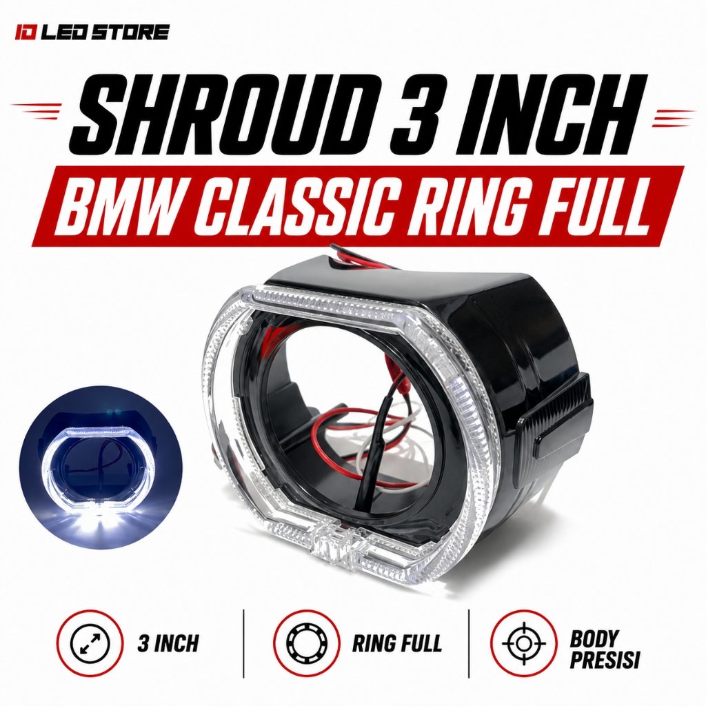 Shroud 3 inch BMW Classic Ring Full Shroud 3" BMW angel eyes projector Biled I1115