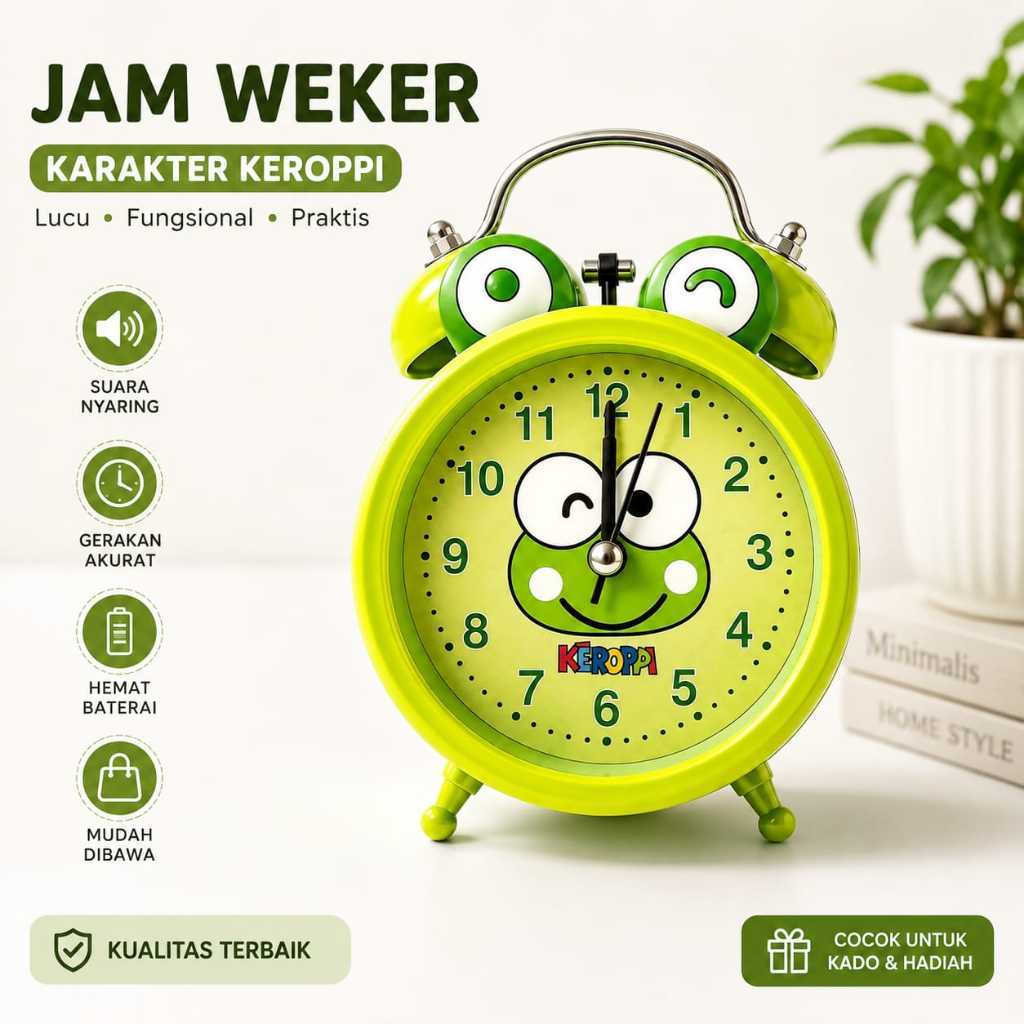 Jam Beker Kring Keropi - Jam Weker Lucu - Jam Beker Karakter Keropi - Jam Weker Murah - Jam Meja Ala