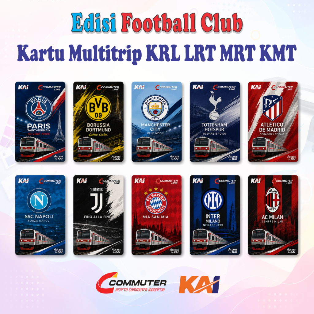 Kartu KRL Commuter Line KAI LRT MRT KMT Transjakarta Custom Club Sepak bola
