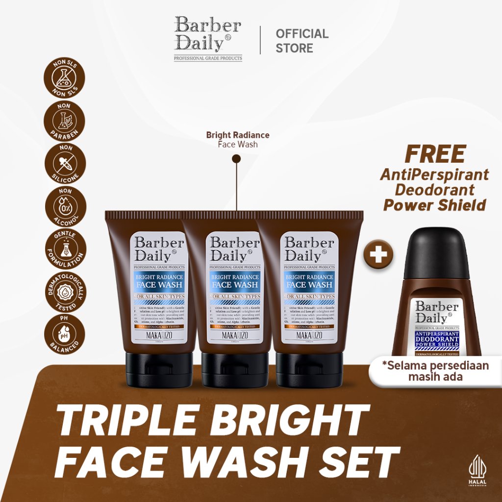 [FREE DEO POWER] Triple Pack Ultimate Cleanser Barber Daily Bright Radiance Face Wash 100mL x 3