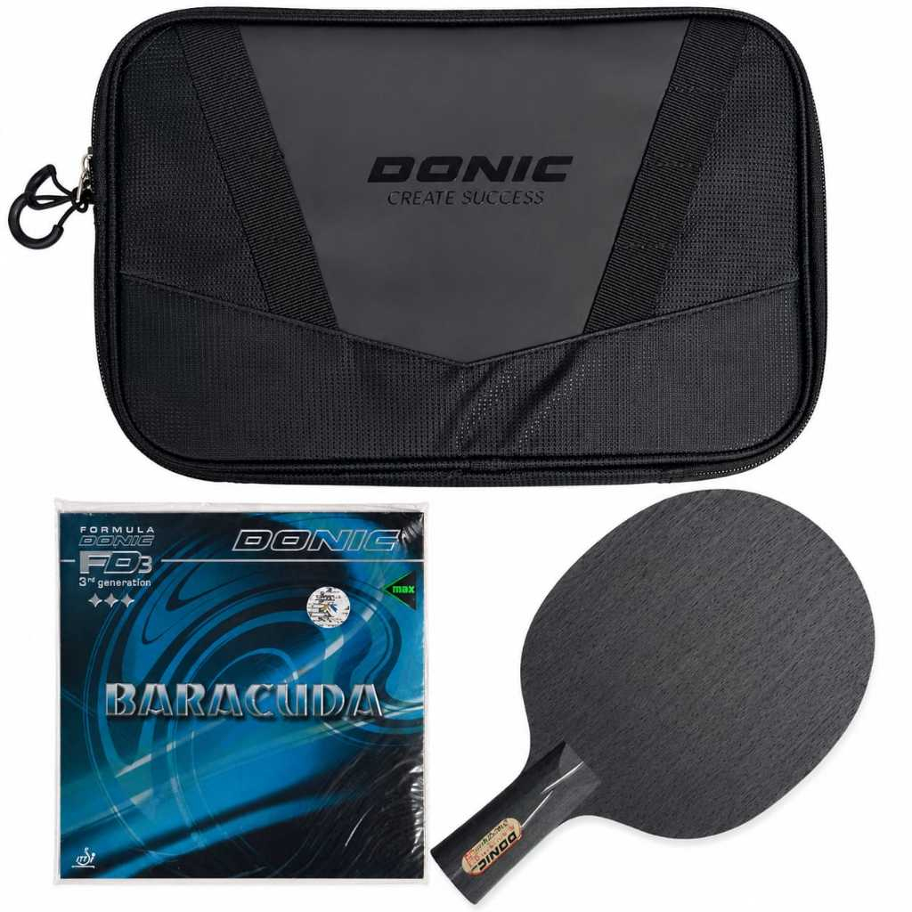 Bat Pingpong Donic Black Devil Penholder + Karet Donic Baracuda Tas Bat Set