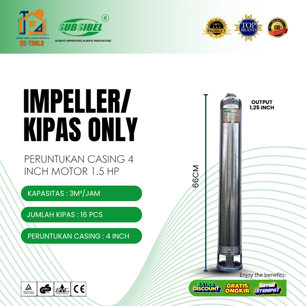 Kipas / Impeller Pompa Air Submersible 4 Inch 3/16 1.5HP | Output 1.2 Inch | 3M³/Jam