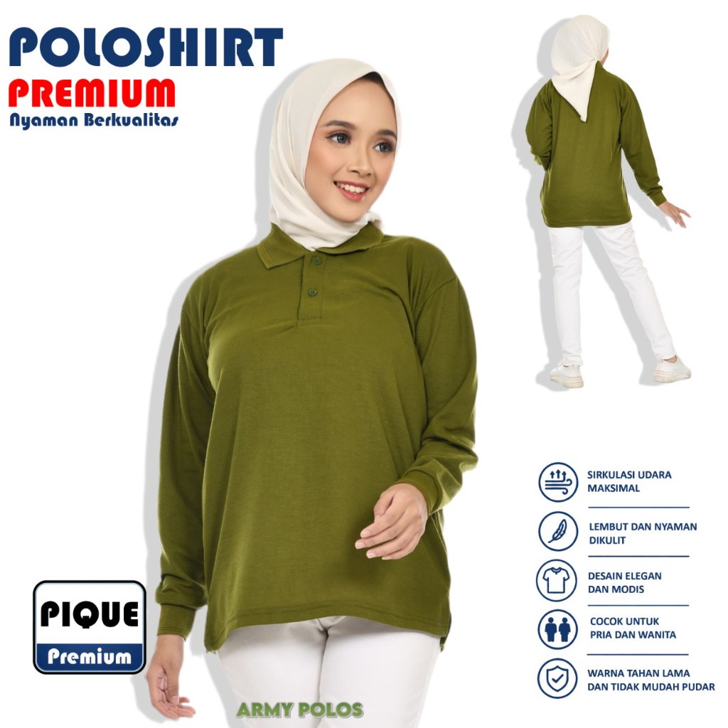 Kaos Polo Panjang Unisex Army Polos / Kaos Kerah / Poloshirt / Polo Shirt Panjang