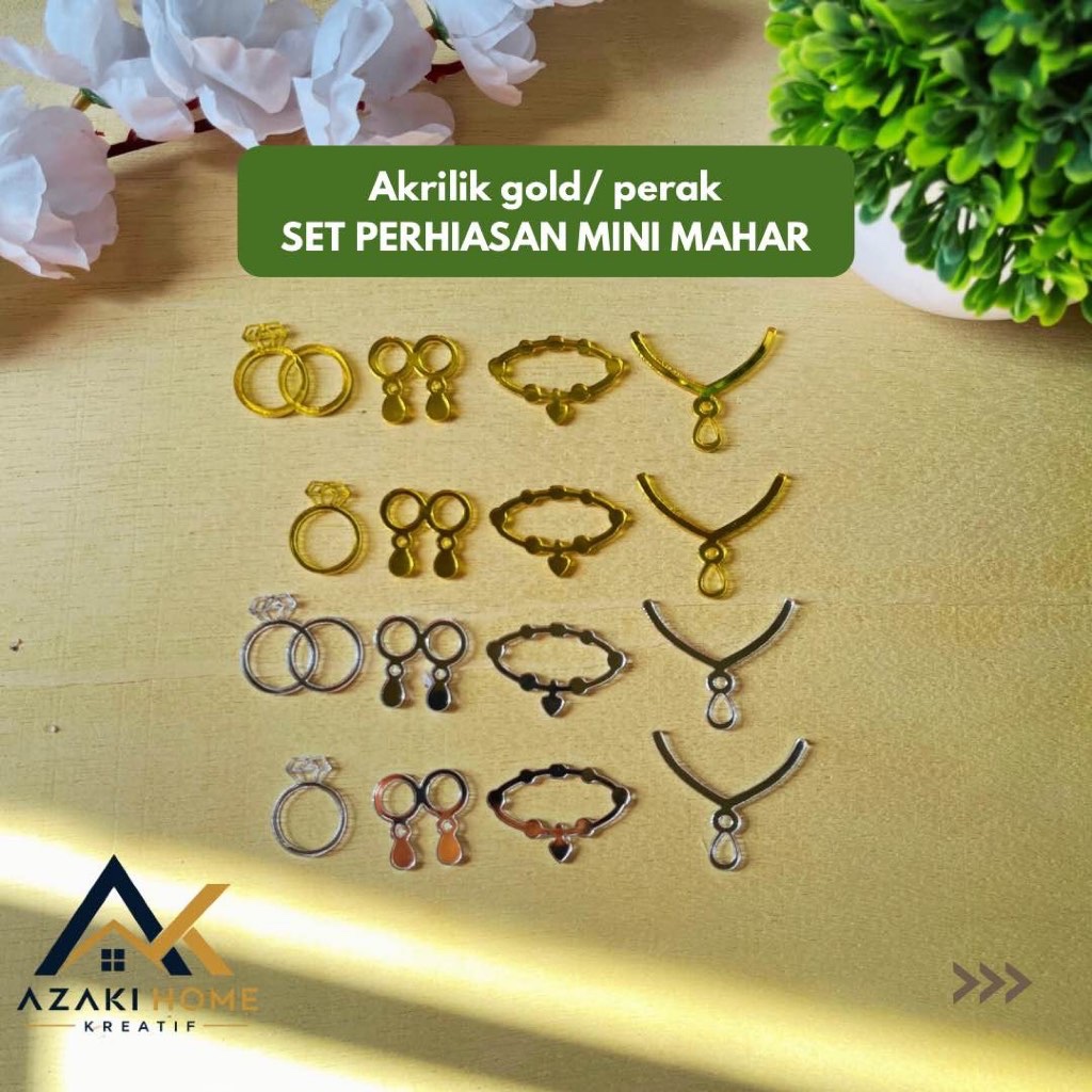 Replika Perhiasan 1 Set Akrilik Emas Perak Dekorasi Mahar Seserahan