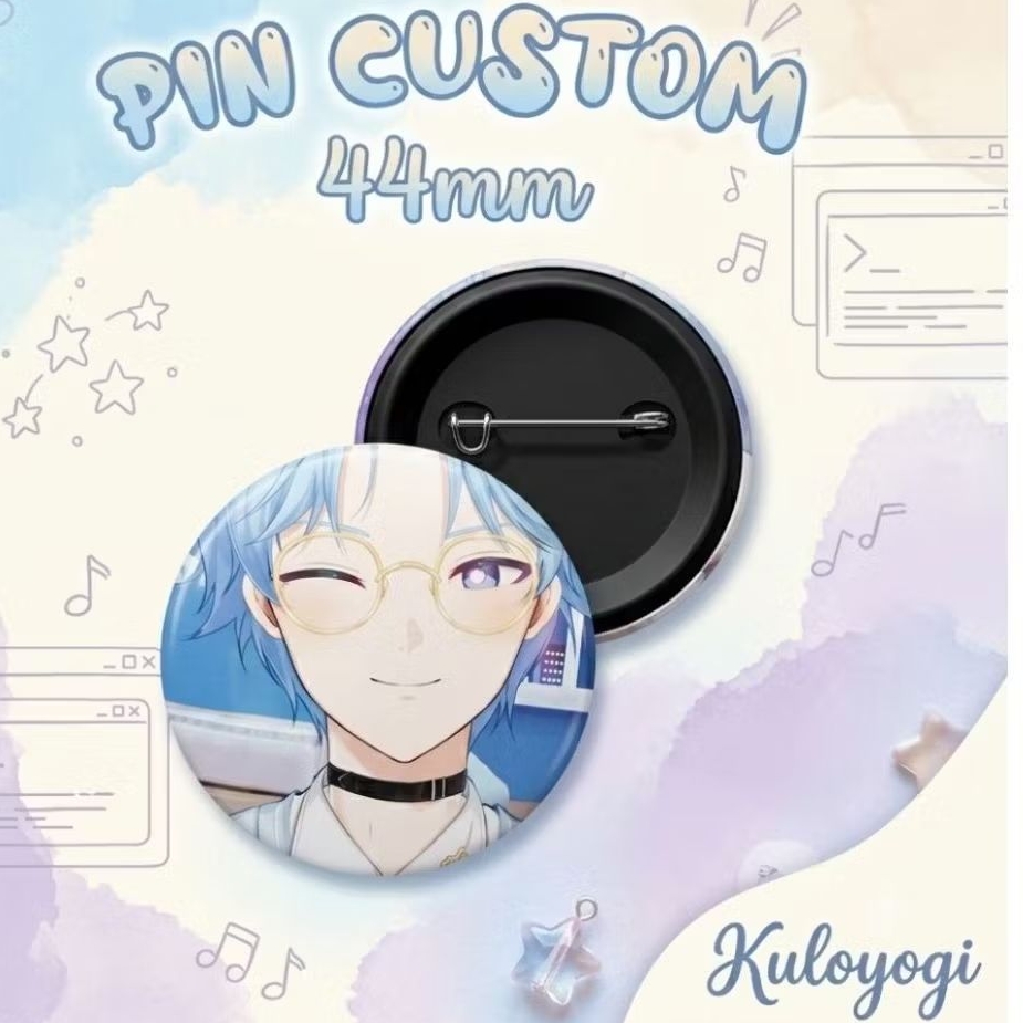 Pin Souta rambut biru  Vtuber 44mm Custom Pin Souta rambut biru