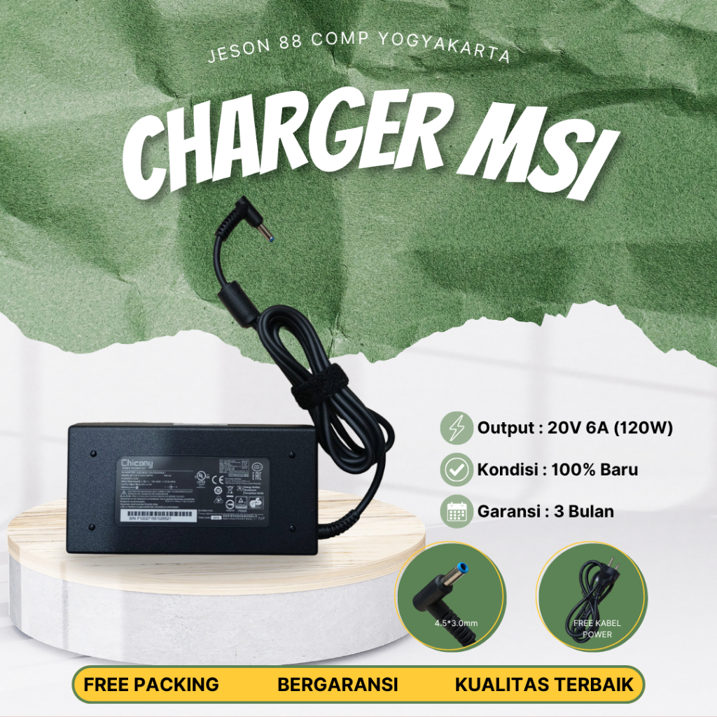 Charger Laptop MSI Chicony Model A17-120P2A 20V 6A (120W) 4.5*3.0mm