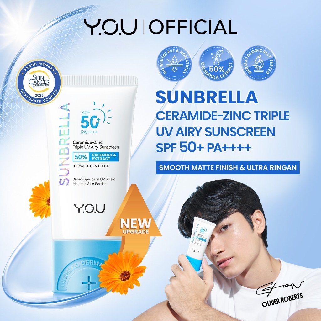 [NEW UPGRADE] Y.O.U Sunbrella Ceramide-Zinc Triple UV Airy Sunscreen SPF50 PA++++ | Barrier-Care Sun