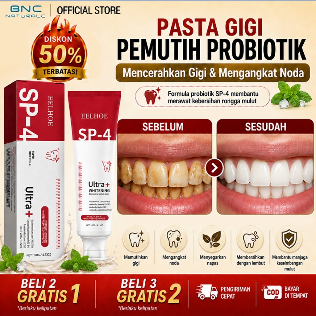 Pasta Gigi Probiotik Pemutih Gigi 120g Rasa Mint Pembersih Noda Kopi Teh Rokok Penyegar Napas Perawa