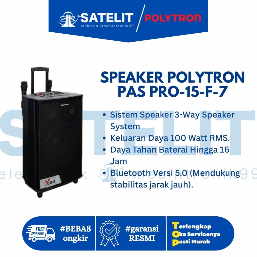 SPEAKER POLYTRON PAS PRO-15-F-7 - Portable Bluetooth Speaker Aktif 15 Inch Trolley Karaoke Meeting P