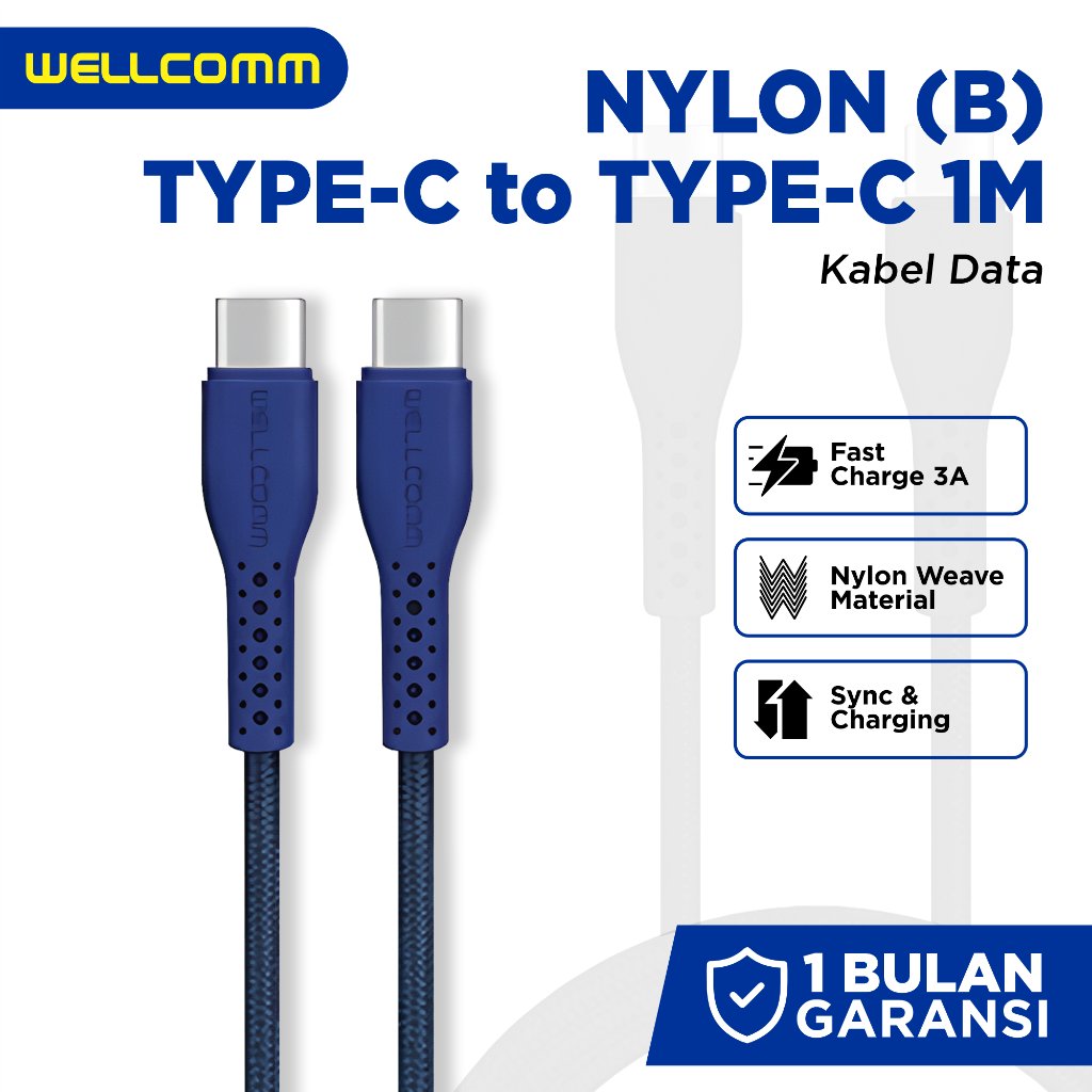 WELLCOMM Kabel Data Fast Charge 3A USB Type C to C Nylon B Series 1M