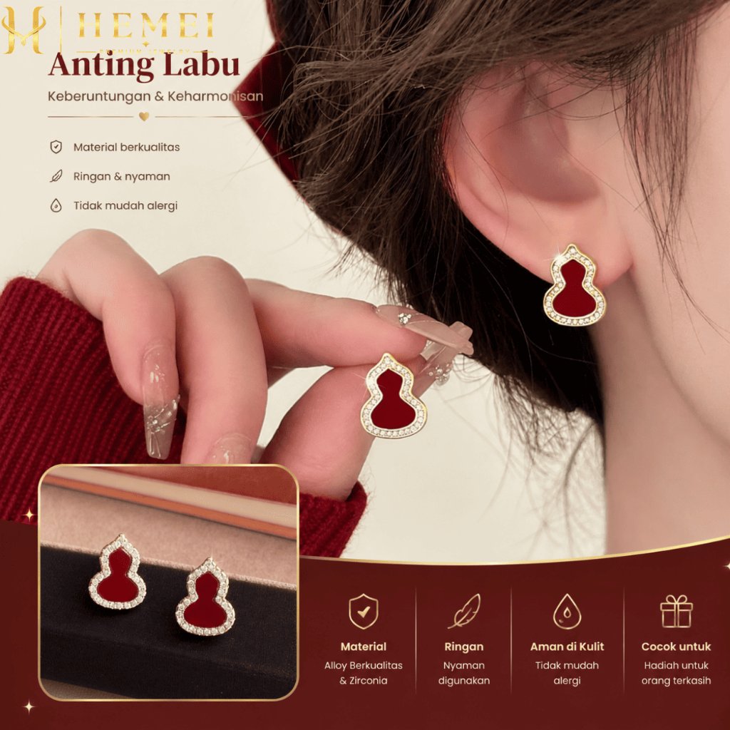HEMEI E02 ANTING LABU MERAH ANTING MERAH NUANSA IMLEK ANTING FASHION WANITA