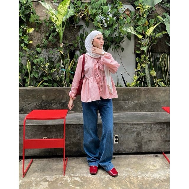 JINISO.ID Baggy Jeans Wanita High Waist Wide Leg Denim Blue | Preloved