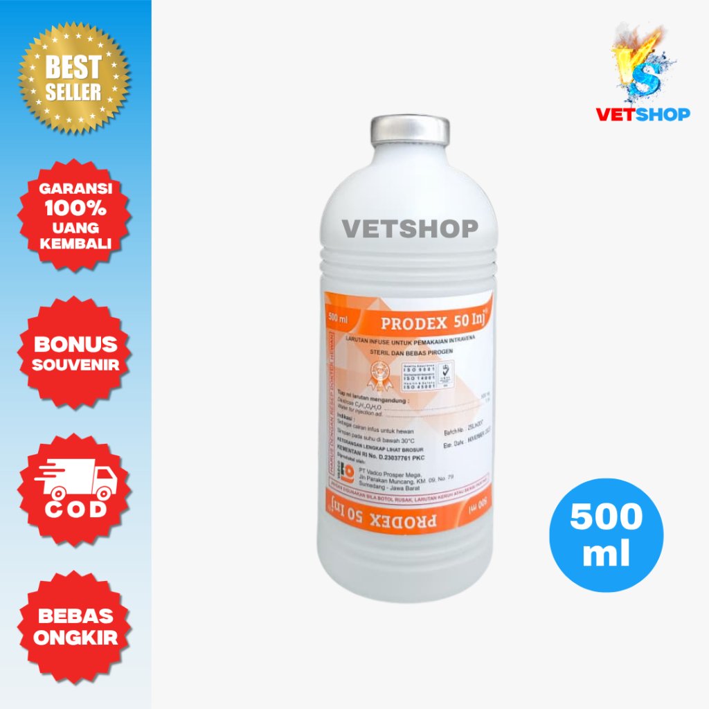 PRODEX50 INJ 500ml VADCO - Cairan Dextrose Glukosa Energi Infus Hewan Ternak - VETSHOP