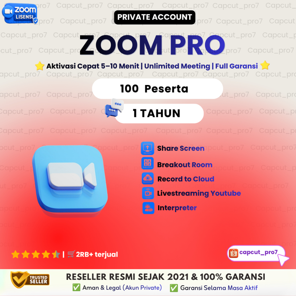 Zoom Pro Meeting 1 Tahun 100 Peserta Bergaransi