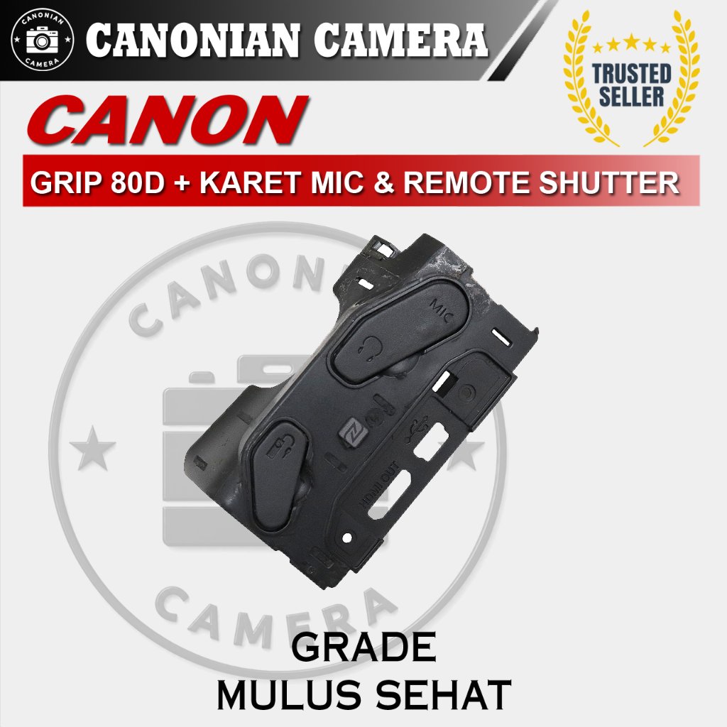 Grip Kiri Canon 80D + Karet Mic + Karet Remote Shutter Second