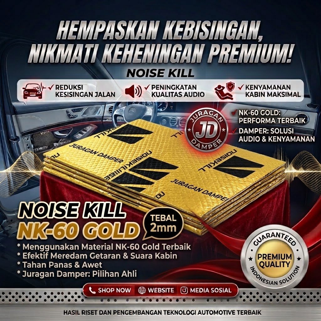Peredam Suara Getar Mobil Noise Kill NK60 Gold 2mm Alumunium Butyl Rubber Original Made In Russia