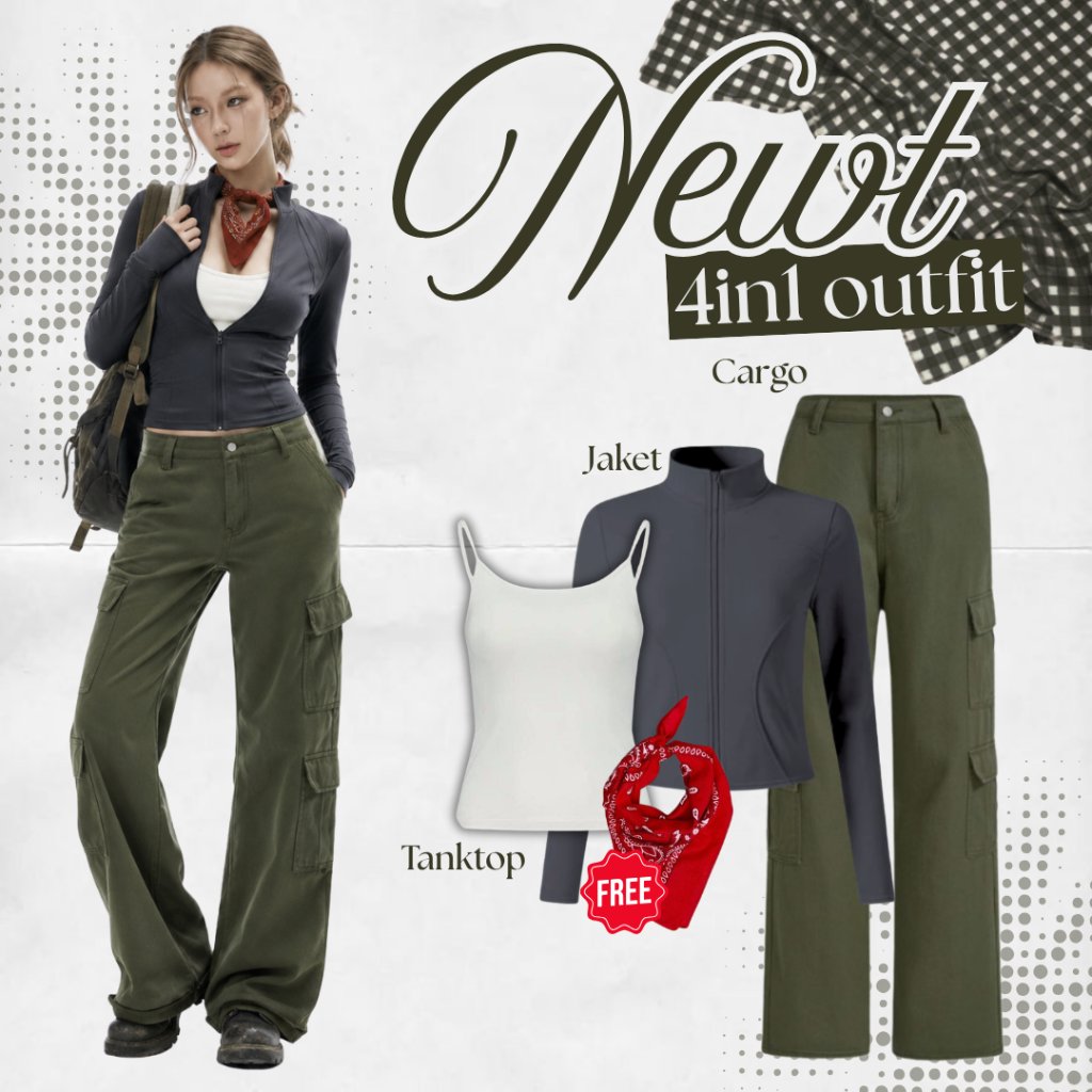 Gally 4in1 One Set Outfit Yearbook The Maze Runner/Tomb Raider (Jaket, Tanktop, Celana Cargo, Scarf)
