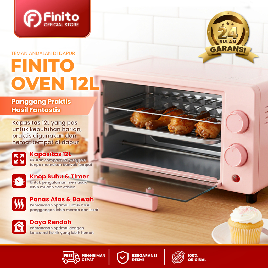 FINITO Oven Listik Mini 12 Liter Low 640 Watt Pemanas Atas Bawah