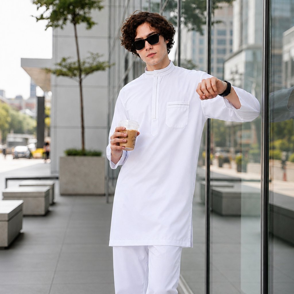 TLD Indonesia |Arrazi Series Oneset Kurta Dewasa Laki-Laki Variasi Benang Timbul Dada Bahan Katun Ra