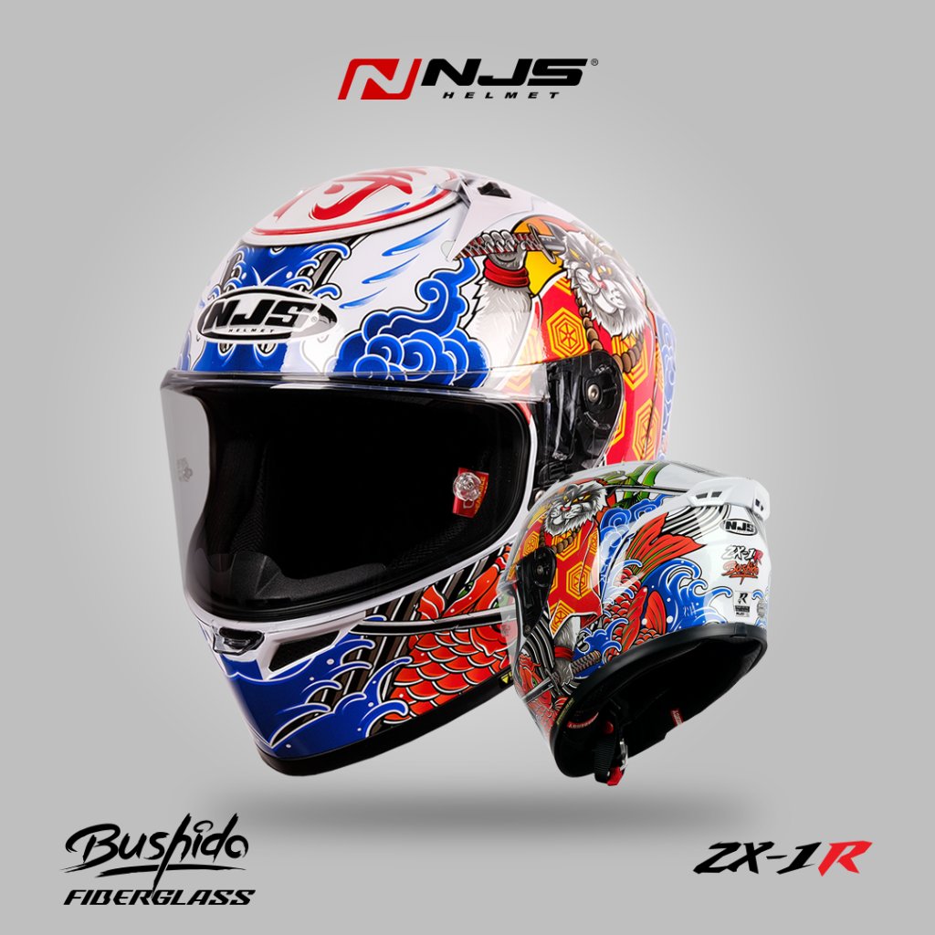 NJS ZX-1R FIBERGLASS BUSHIDO White Pearl - Helm Full Face (FREE Visor Iridium ) - Helm Fullface | NJ