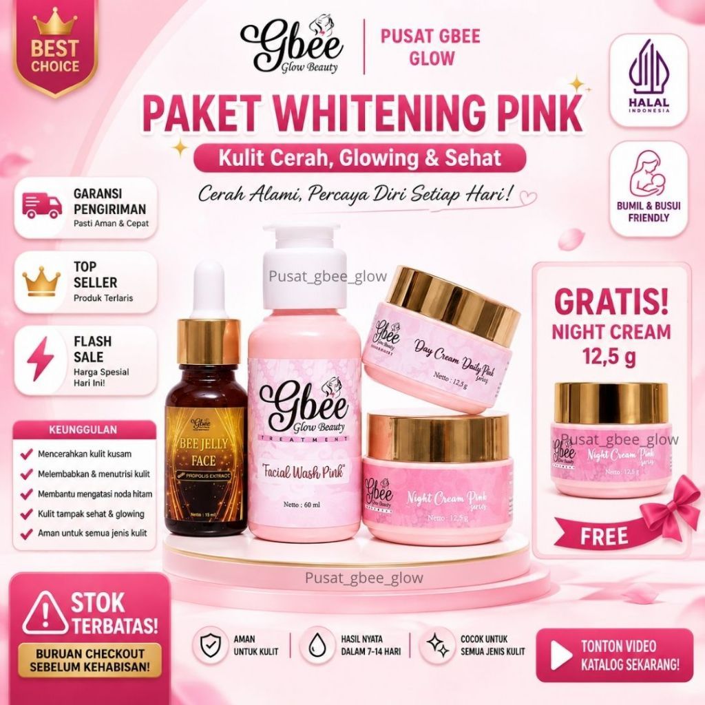 PAKET WHITENING PINK SERIES - Gbee glow beauty, paket skincare untuk memudarkan bekas jerawat, flek 
