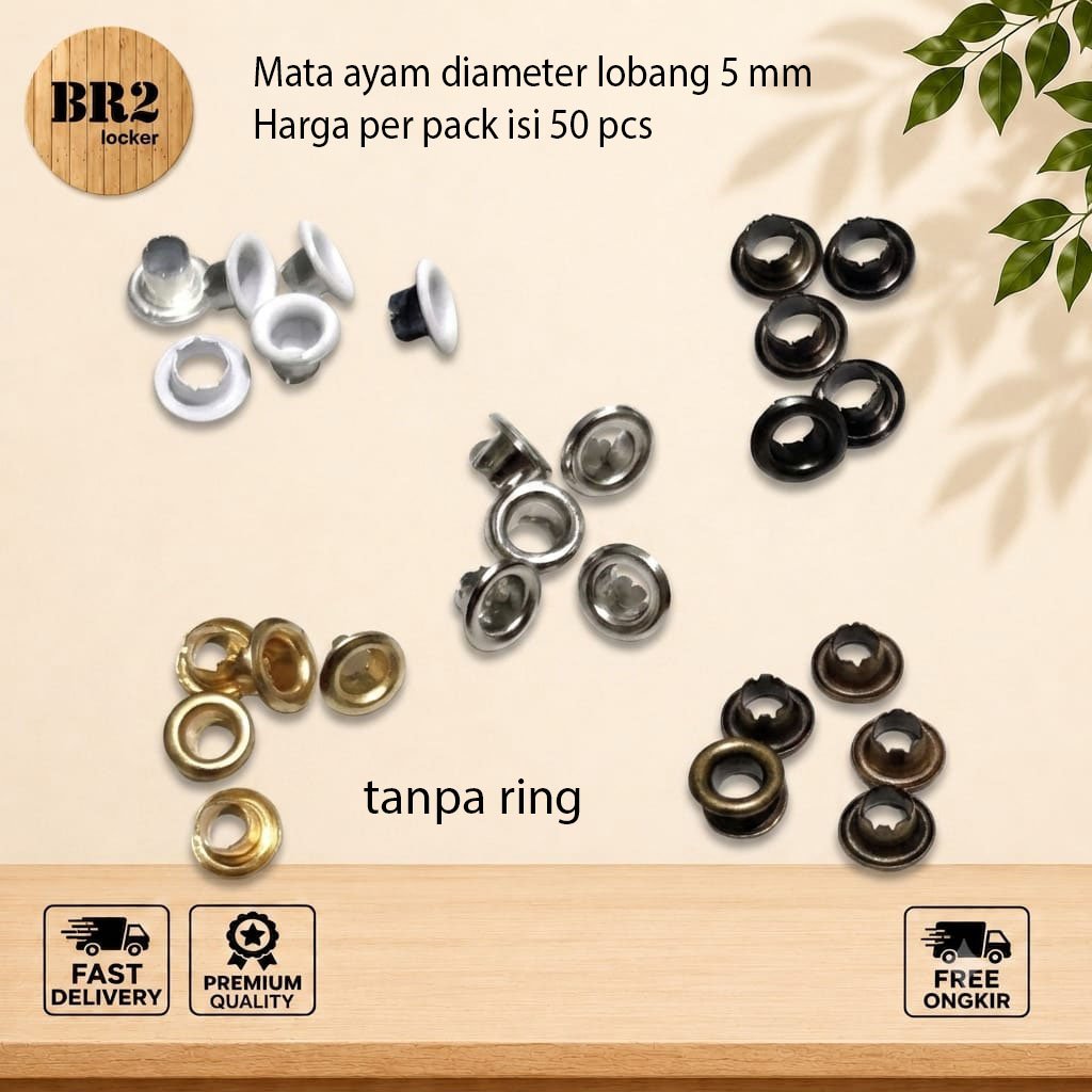 Mata ayam / eyelet / mata itik 5 mm tanpa ring - 50 pcs