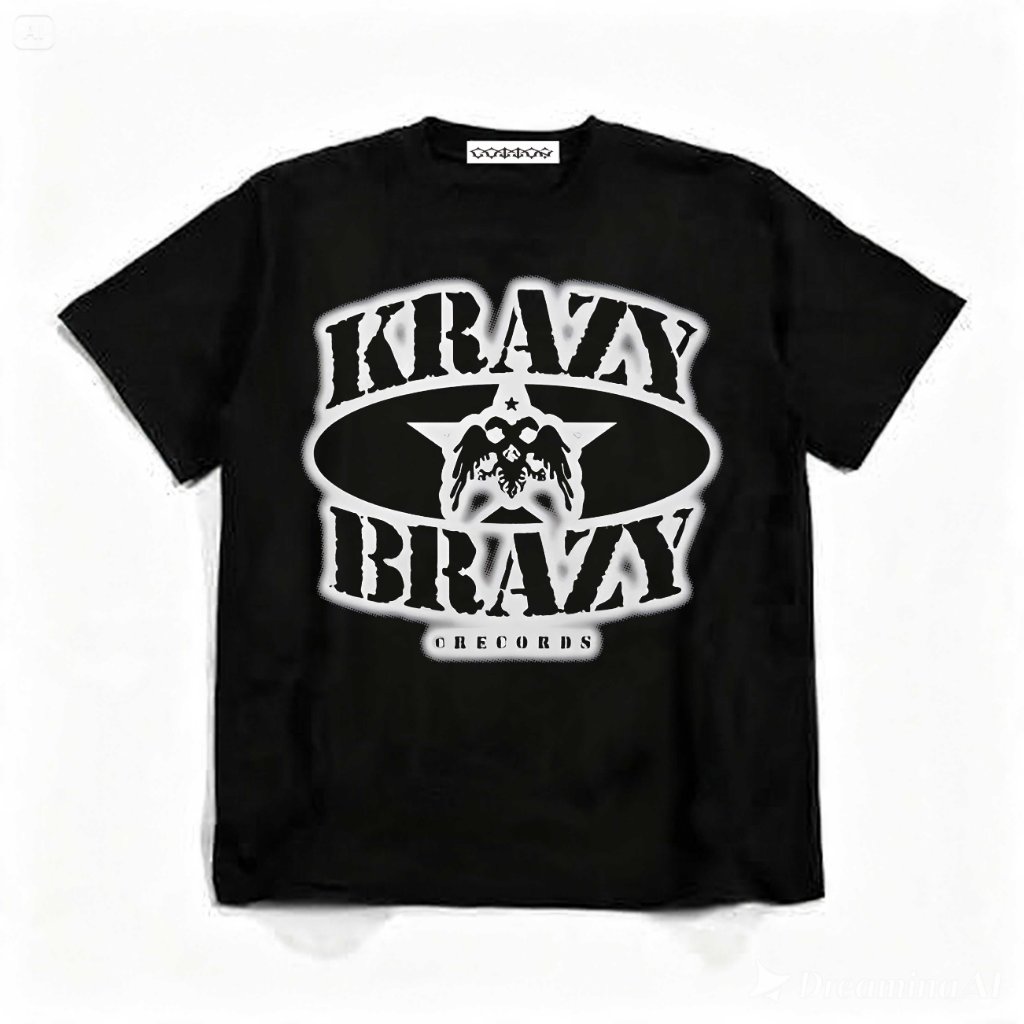 Kaos T-Shirt Hitam KRAZY BRAZY RECORDS Print Depan Lengan Pendek Unisex