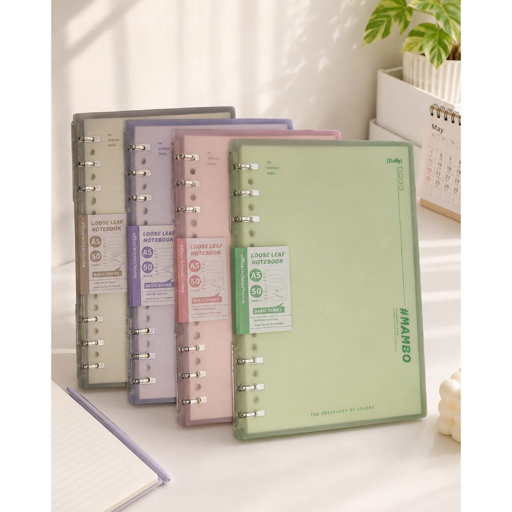 MAP BUKU RING BINDER NOTE A5 RING 6 PLASTIK BONUS ISI LOOSE LEAF 50LBR TRANSPARANT WARNA PASTEL