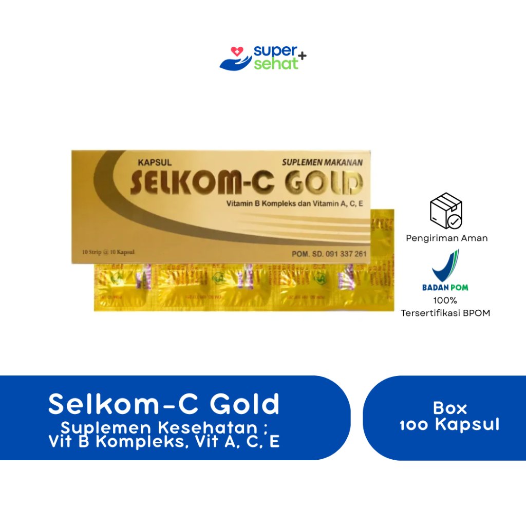 Selkom-C Gold Kapsul Suplemen Makanan Vitamin B Kompleks dan Vitamin A, C, E Box 100 Kapsul