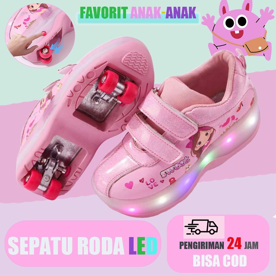 Sepatu Roda Tersembunyi LED Anak 2-in-1 - Dual Mode Jalan Skate, Model Keren Nyaman