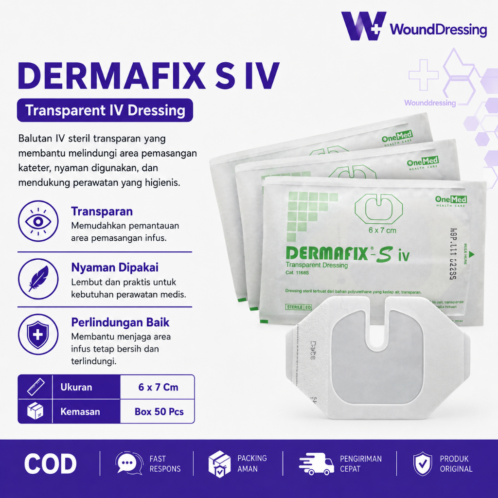 Dermafix S IV 6x7 cm Plester Infus Transparan Steril IV Cannula Dressing / Satuan W10
