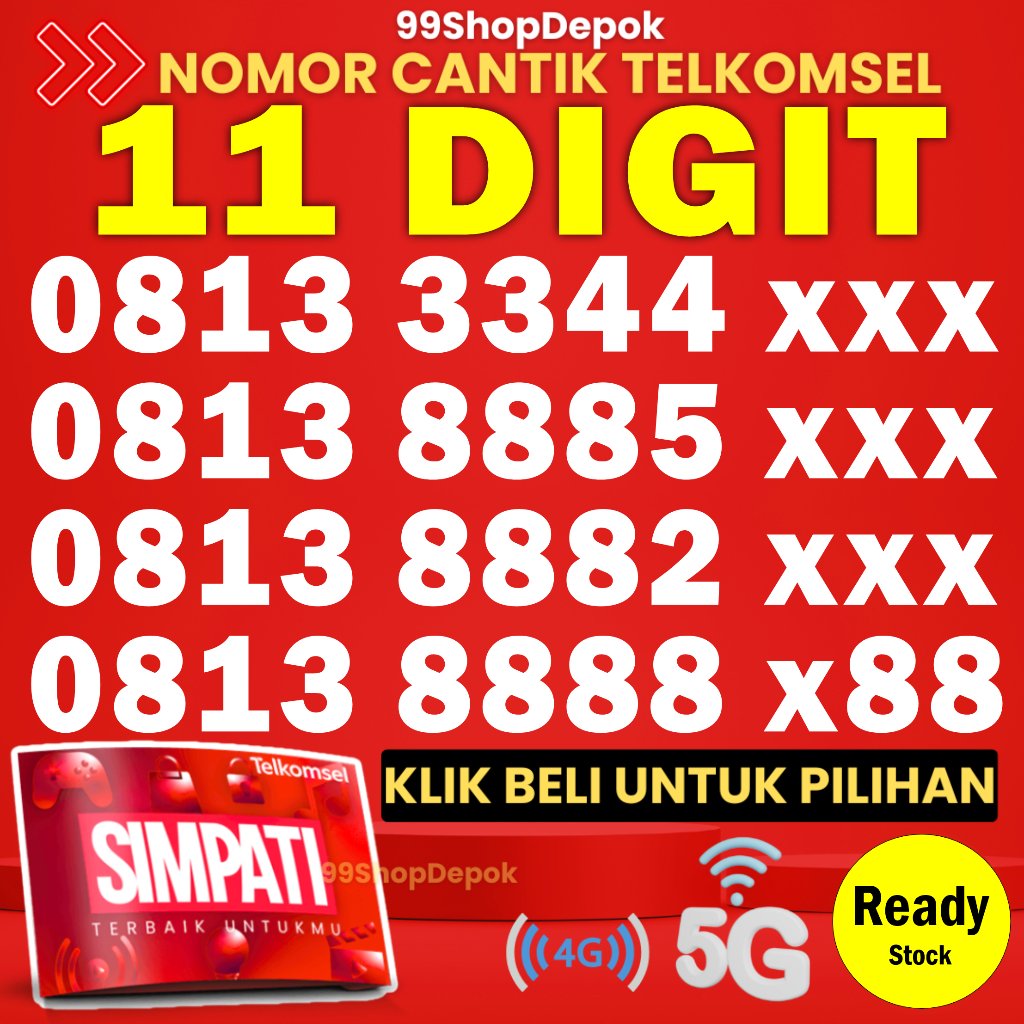 Kartu Perdana Nomor Cantik Simpati 11 Digit 8883 888 8885 Nomer Cantik Telkomsel 5g 4g 11 Angka 3344